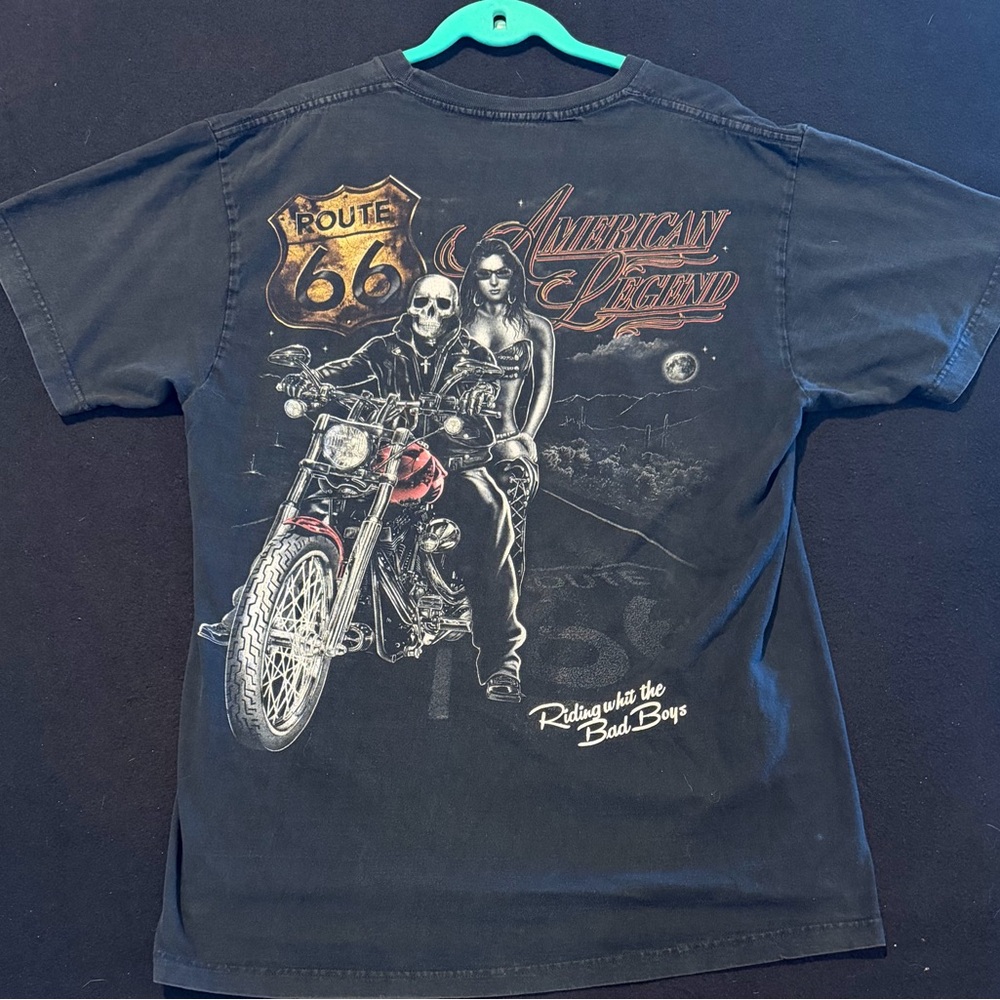 SKELETON SEXY WOMAN MOTORCYCLE BIKER AMERICAN LEGEND ROUTE 66 MOON T-SHIRT